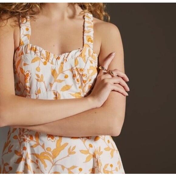 Anthropologie Maeve Orange Cream Floral Sweetheart Mini Smocked Dress Small i23 - Picture 3 of 11